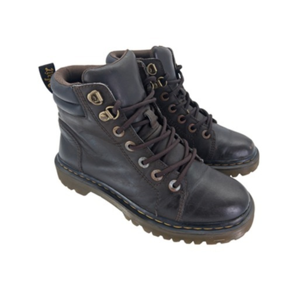 Dr. Martens Faora Boots Womens Size 6 Brown Leather Combat Ankle Lug Sole Padded